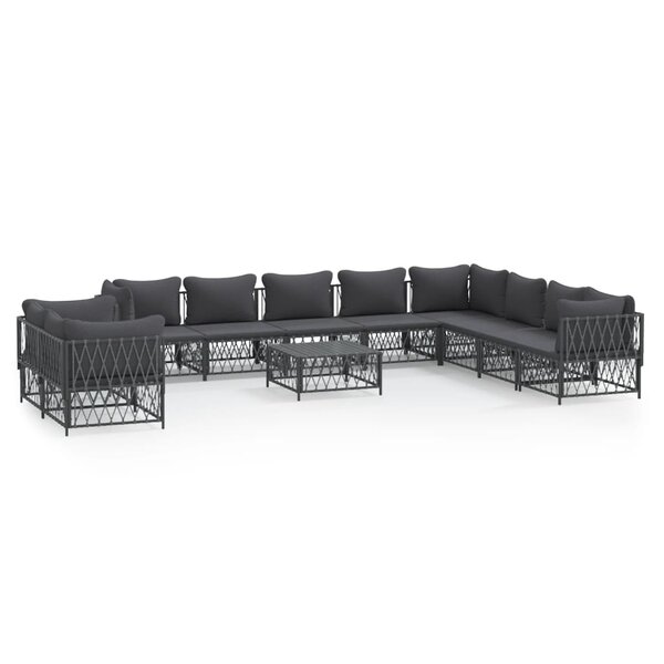 vidaXL Salon de jardin avec coussins 11 Pièces anthracite acier