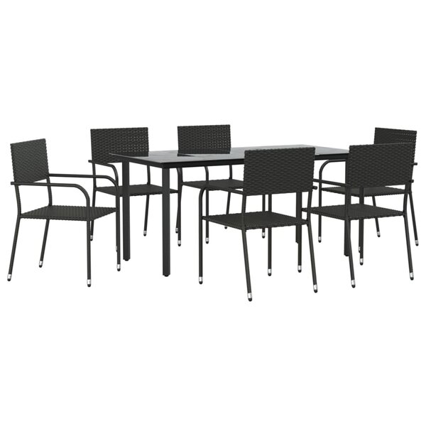 vidaXL Ensemble à manger de jardin 7 Pièces noir résine tressée et acier