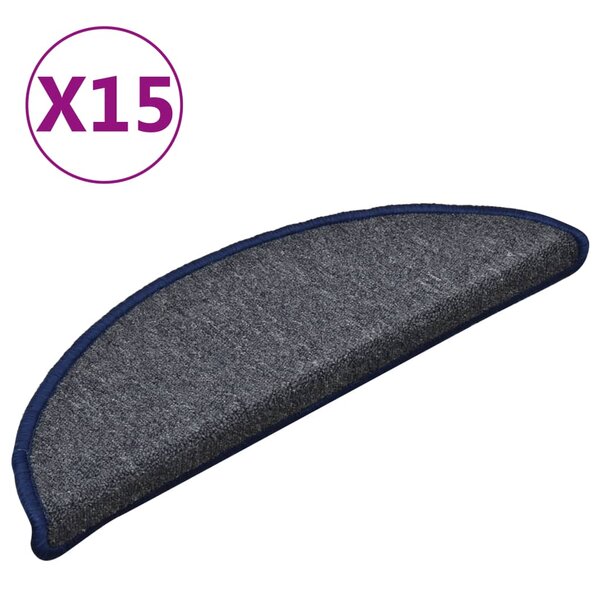 vidaXL Tapis de marches d'escalier 15 Pièces Gris foncé et bleu 56x17x3cm