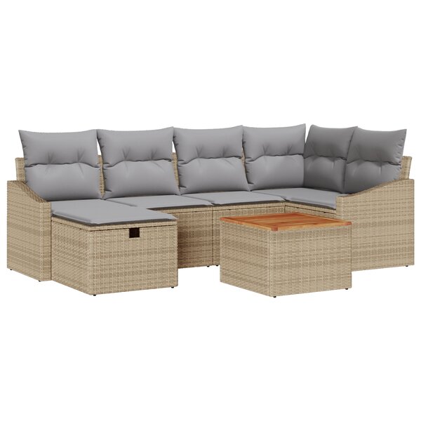 vidaXL Canapé de jardin 7 pièces avec coussins en beige poly rattan