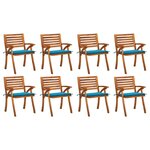 vidaXL Chaises de jardin avec coussins lot de 8 Bois d'acacia solide