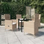 vidaXL Ensemble de salle à manger de jardin avec coussins 5 Pièces Beige