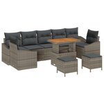 Set de Sofa de Jardin 10 Pièces avec Coussins Gris Poly Rattan Acacia