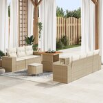 Ensemble de Canapés de Jardin 10 Pièces avec Coussins Beige Rattan Acacia