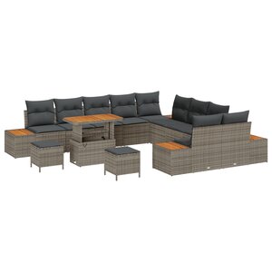 Ensemble sofa jardin 13 pièces avec coussins Gris Poly Rattan Acacia