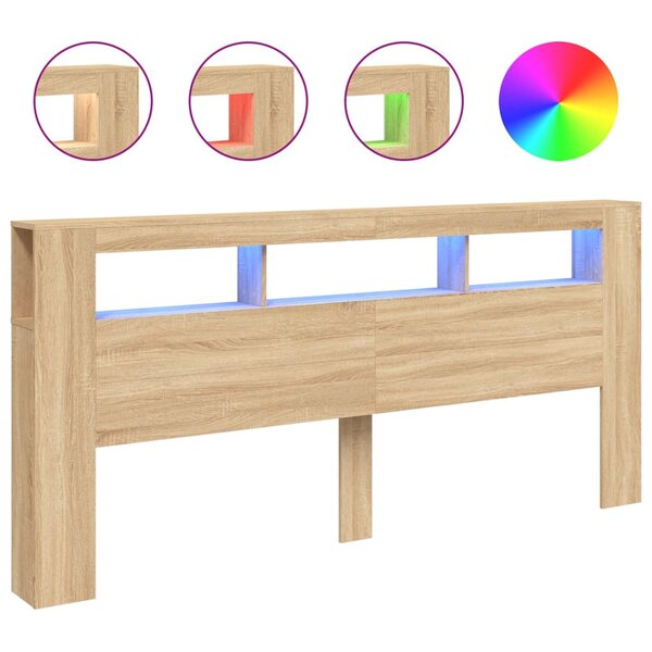 vidaXL Tête de lit à LED chêne sonoma 220x18 5x103 5cm bois ingénierie