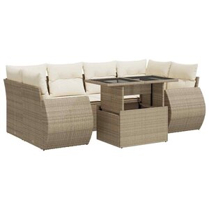 vidaXL Salon de jardin avec coussins 7 Pièces beige résine tressée