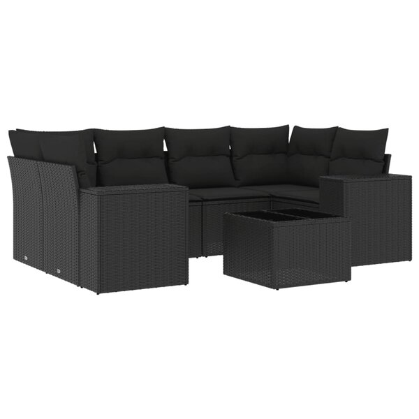 vidaXL Salon de jardin 7 Pièces avec coussins noir résine tressée