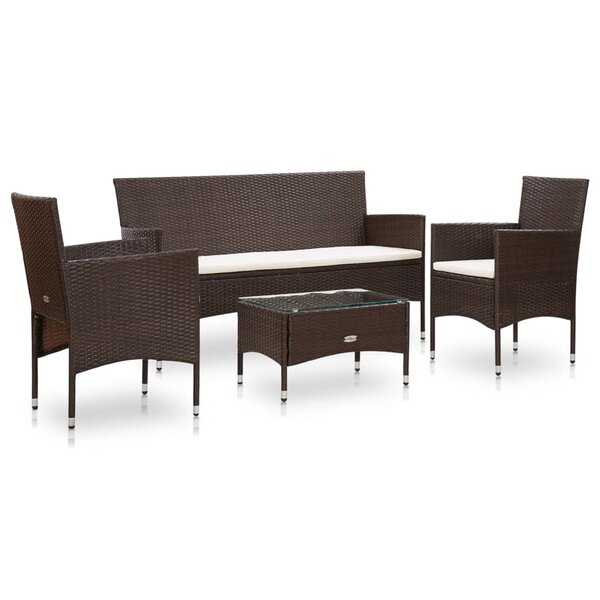 vidaXL Salon de jardin 4 Pièces avec coussins Résine tressée Marron
