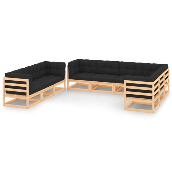 vidaXL Salon de jardin 9 Pièces avec coussins Bois de pin massif