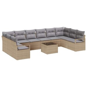 vidaXL Ensemble de Canapés avec coussin 11 Pièces Beige polyrotin