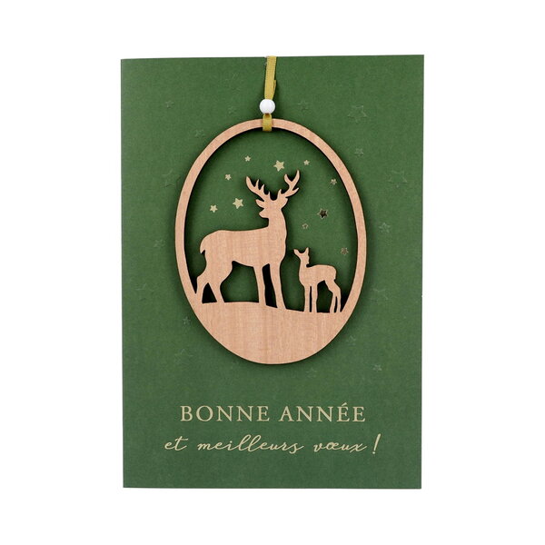 Carte de voeux - fêtes de fin d'année - bonne année - renne et son faon
