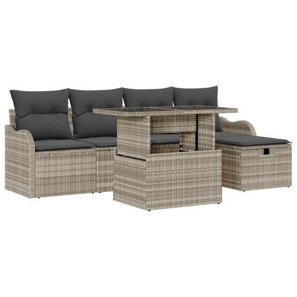 Ensemble de canapé de jardin de 6 pièces avec coussins Gris clair Rotin synthétique