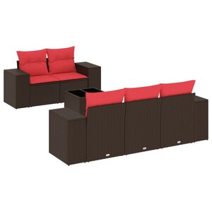 vidaXL Salon de jardin 6 Pièces avec coussins marron résine tressée