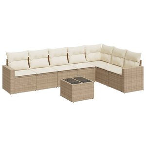 vidaXL Salon de jardin avec coussins 8 Pièces beige résine tressée