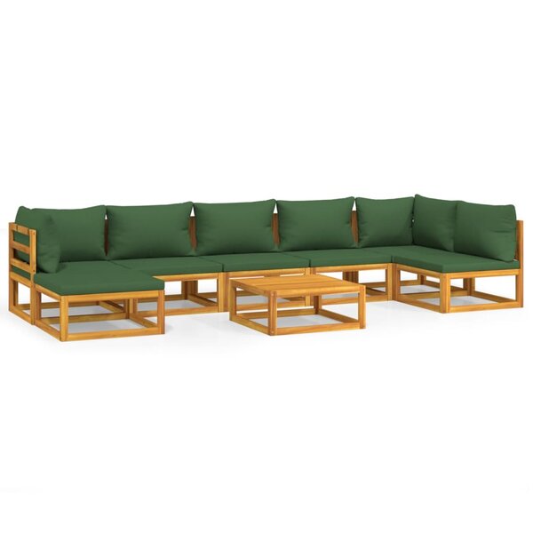 vidaXL Salon de jardin 8 Pièces avec coussins vert bois massif