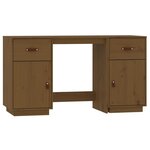 Bureau table poste de travail meuble d'ordinateur informatique étude avec armoires miel 135 x 50 x 75cm bois massif de pin brun 02_0023402