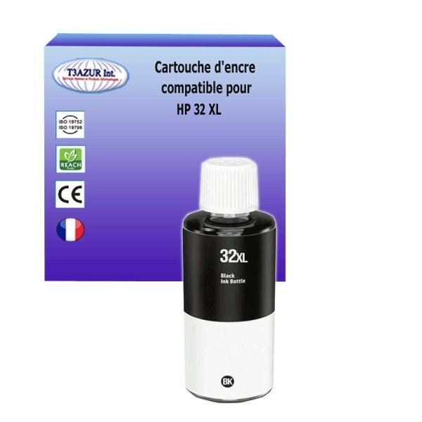 Bouteille encre compatible avec HP 32XL pour HP Smart Tank Plus 555 Wireless All-in-One- Noire - T3AZUR
