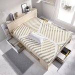 Lit adulte - 140 x 190 cm - 3 tiroirs + Tête de lit avec rangement - chêne et blanc