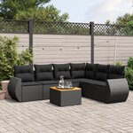 vidaXL Salon de jardin 7 Pièces avec coussins noir résine tressée