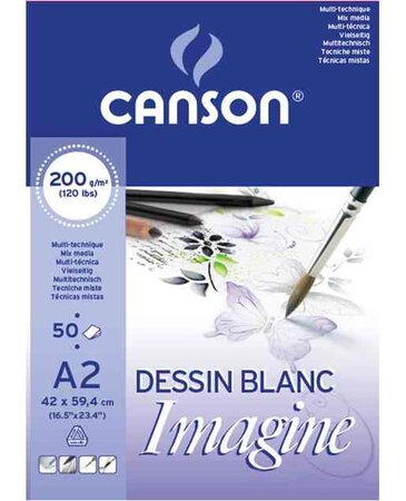 Bloc dessin 50 Feuilles Imagine format A2 200 g Blanc CANSON - La