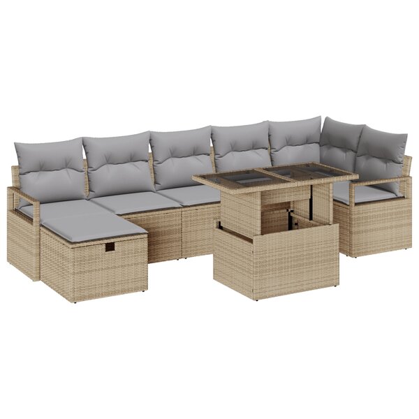 Ensemble de Canapé de Jardin 8 Pièces avec Coussins Beige Poly Rattan