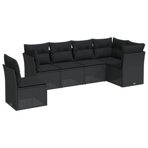 vidaXL Salon de jardin 6 Pièces avec coussins noir résine tressée