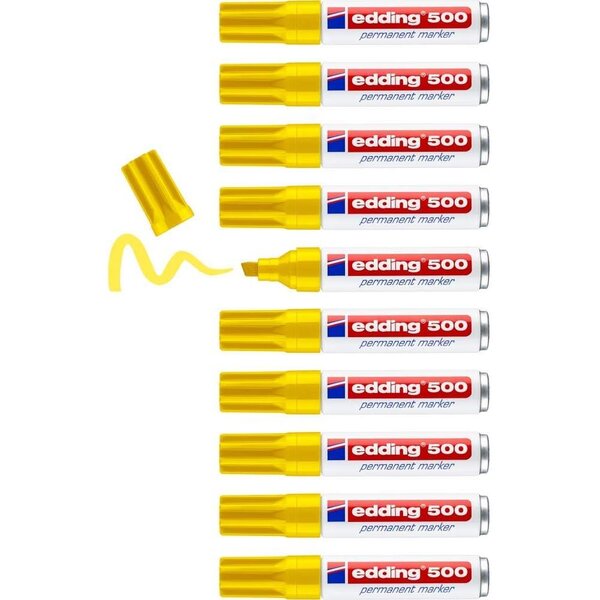 Marqueur Permanent 500 Corps Alu Jaune Pointe Large Biseautée 2-7 mm x 10 EDDING
