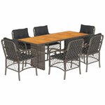 vidaXL Ensemble à manger de jardin et coussins 7 Pièces gris rotin