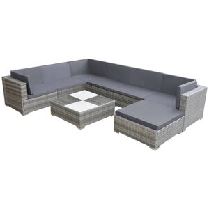 Salon de jardin meuble d'extérieur ensemble de mobilier 8 pièces avec coussins résine tressée gris 02_0017674