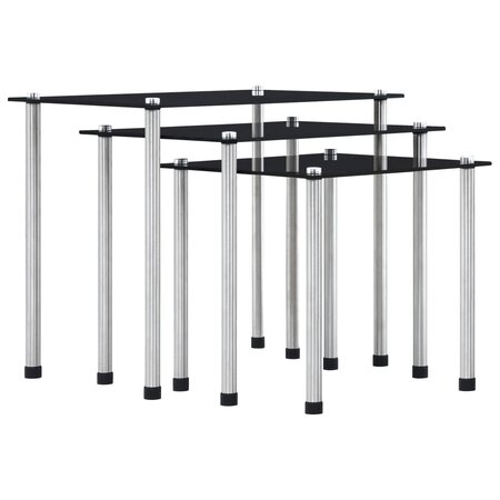 vidaXL Tables gigognes 3 Pièces Noir Verre trempé