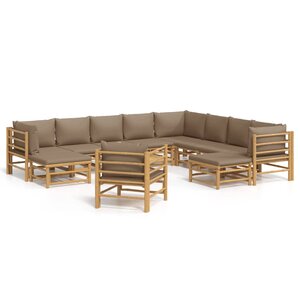 vidaXL Salon de jardin 12 Pièces avec coussins taupe bambou