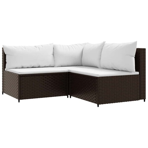 vidaXL Salon de jardin 3 Pièces avec coussins marron résine tressée
