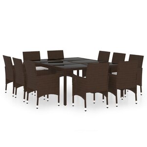 vidaXL Mobilier à dîner de jardin 11Pièces poly rotin et bois solide brun