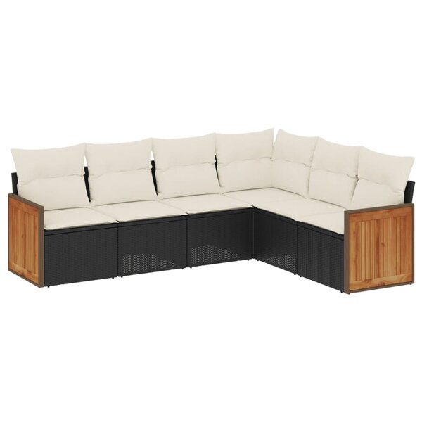 vidaXL Salon de jardin 6 Pièces avec coussins noir résine tressée