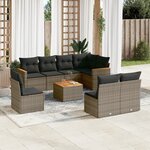 vidaXL Salon de jardin 9 Pièces avec coussins gris résine tressée