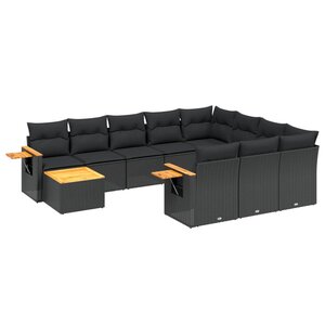 vidaXL Salon de jardin 11 Pièces avec coussins noir résine tressée