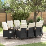 vidaXL Ensemble de salle à manger de jardin 9 pièces avec coussins noir rattan PE