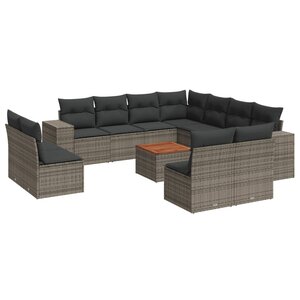 vidaXL Salon de jardin avec coussins 12 Pièces gris résine tressée