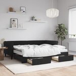 vidaXL Lit de jour avec gigogne et tiroirs noir 90x200 cm velours