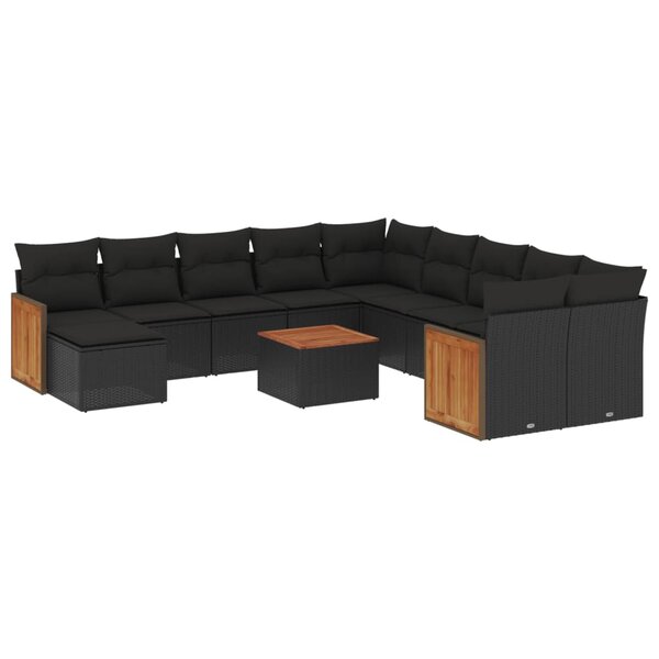 vidaXL Salon de jardin 12 Pièces avec coussins noir résine tressée