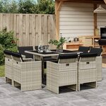 vidaXL Ensemble à manger de jardin et coussins 9 Pièces gris clair rotin