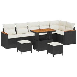 vidaXL Ensemble de canapé de jardin avec coussin Noir Poly rotin