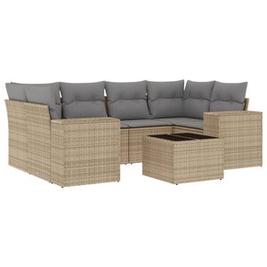 vidaXL Salon de jardin avec coussins 7 Pièces beige résine tressée