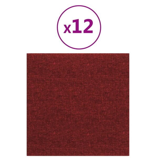 vidaXL Panneaux muraux 12 Pièces Rouge bordeaux 30x30 cm Tissu 1 08 m²