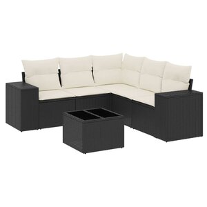 vidaXL Salon de jardin 6 Pièces avec coussins noir résine tressée