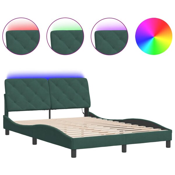 vidaXL Cadre de lit avec lumières LED vert foncé 140x190 cm velours