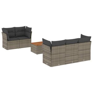 vidaXL Salon de jardin 6 Pièces avec coussins gris résine tressée