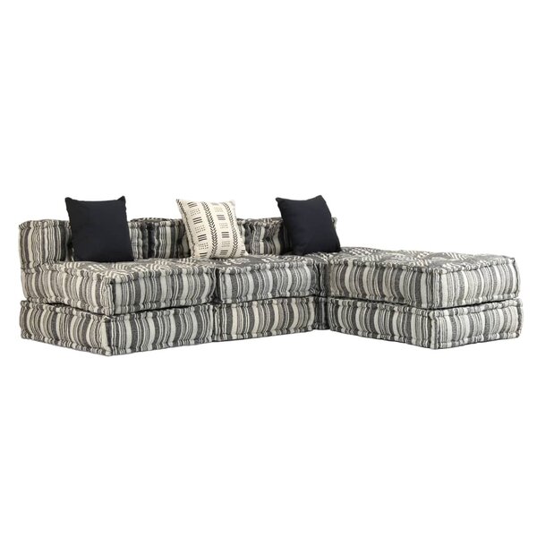 vidaXL Pouf modulaire à 3 places Gris rayé Tissu