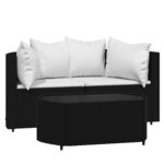 vidaXL Salon de jardin 3 Pièces avec coussins Noir Résine tressée